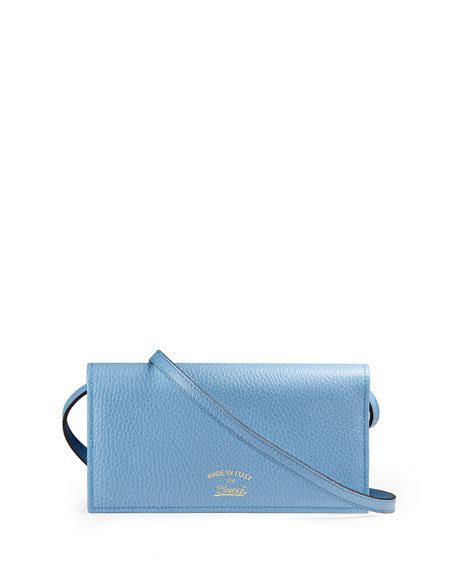 gucci swing leather wallet with strap light blue|Gucci leather bifold wallet.